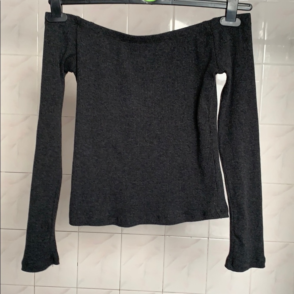 Grey Off The Shoulder Knit Shirt  - Medium
